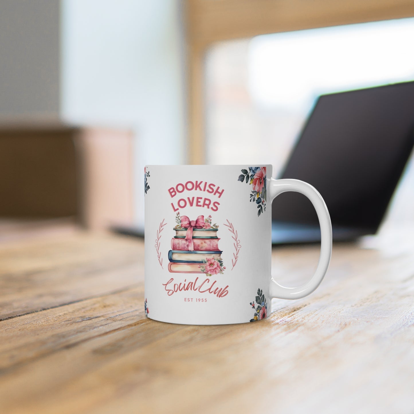 Tasse Keramik 325ml - Bookish Lovers Social Club- Blumen Design