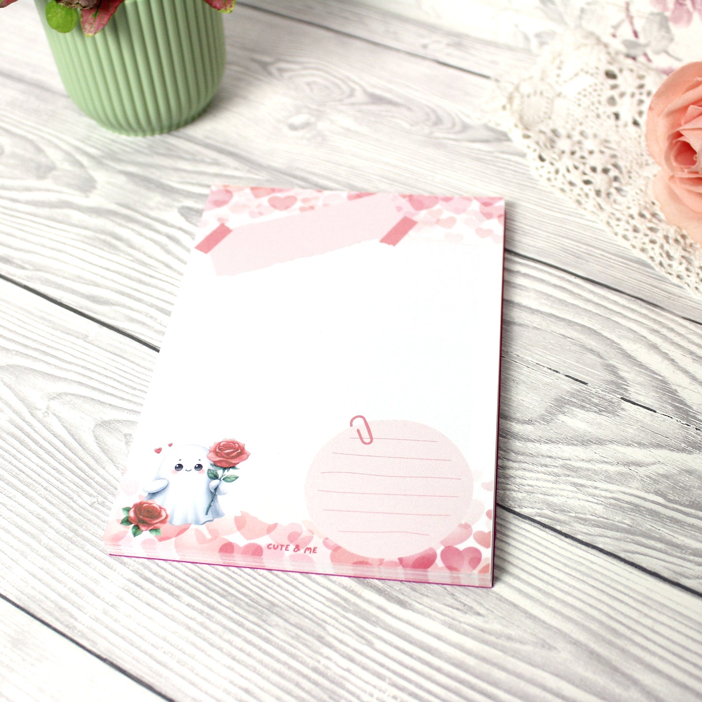 Block A6 - Geist mit Rose - pink