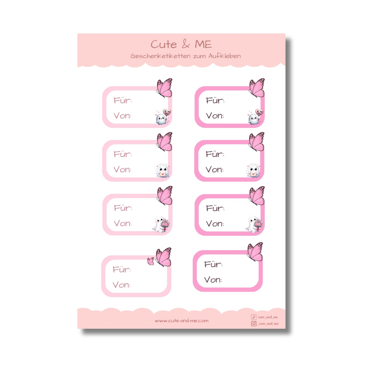 Aufkleber Geschenketiketten - Stickerbogen - 8 Sticker - rosa & pink
