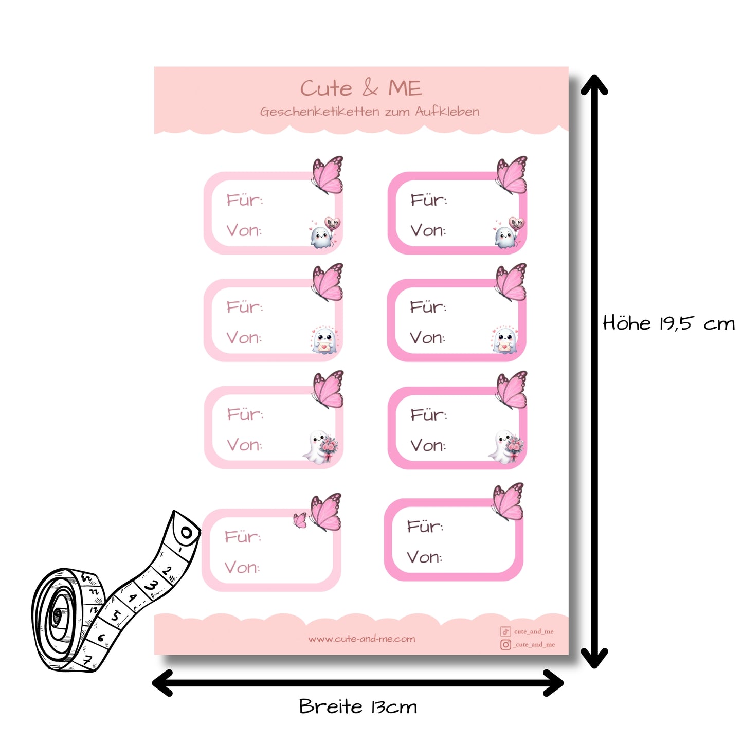 Aufkleber Geschenketiketten - Stickerbogen - 8 Sticker - rosa & pink