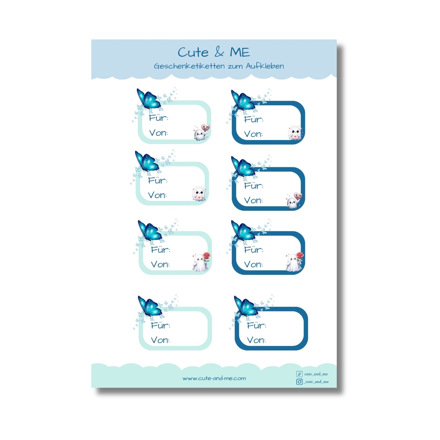 Aufkleber Geschenketiketten - Stickerbogen - 8 Sticker - hellblau & blau