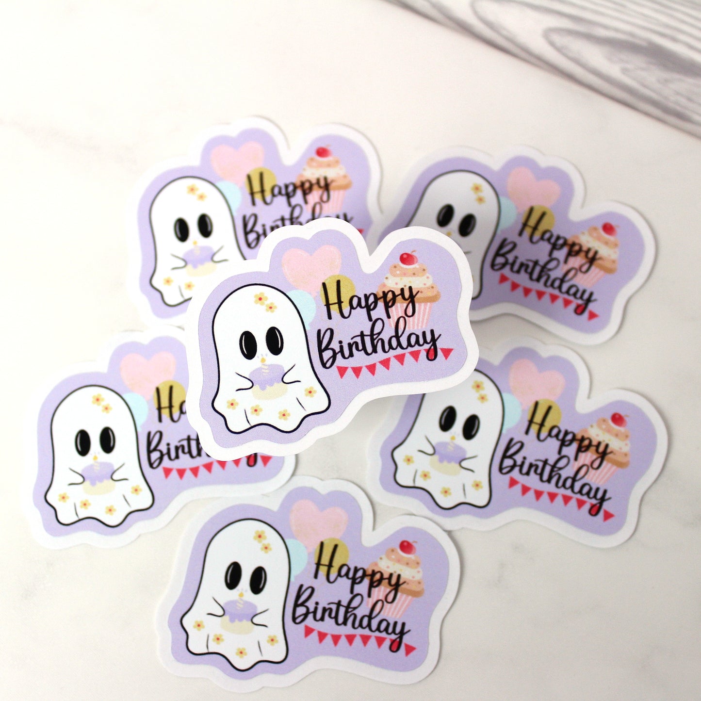 Sticker - Happy birthday - 6 Stück - lila