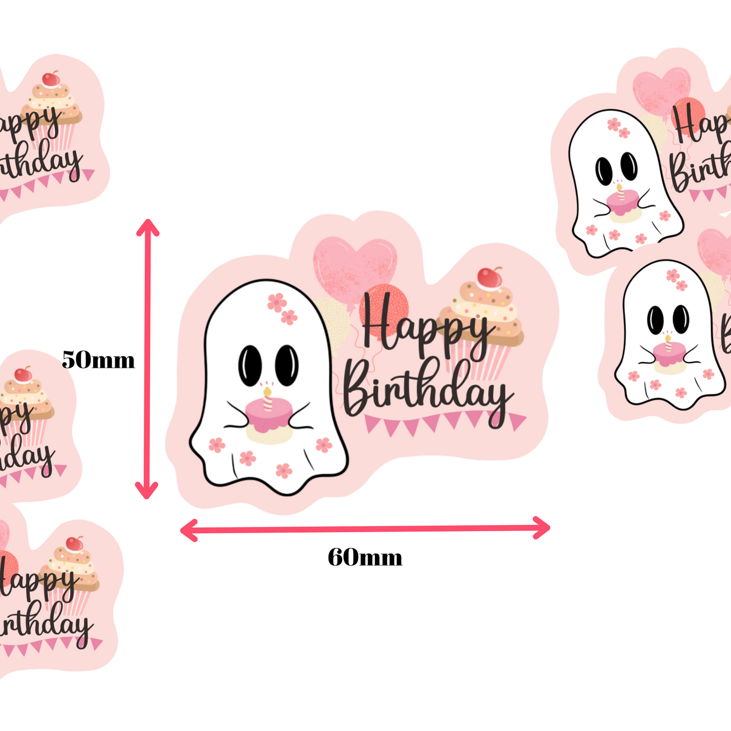Sticker - Happy birthday - 6 Stück - rosa