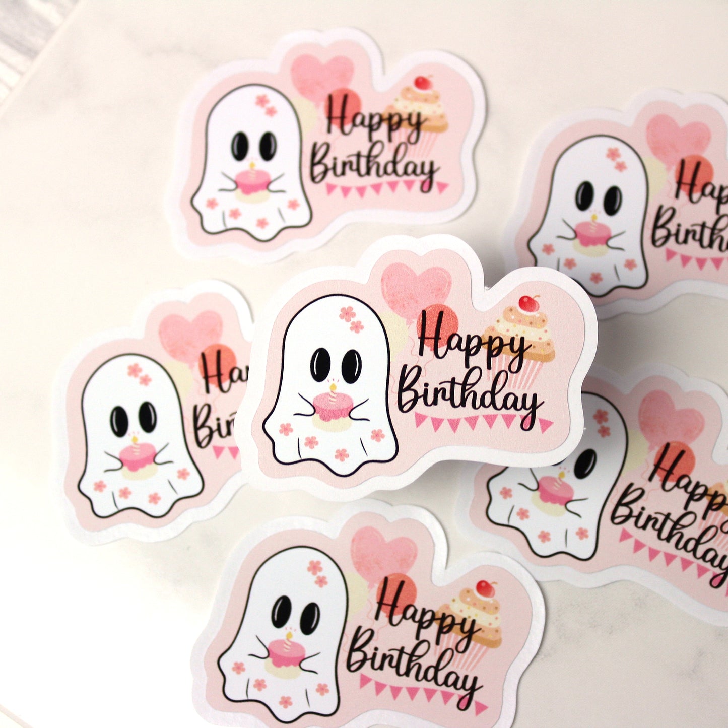 Sticker - Happy birthday - 6 Stück - rosa