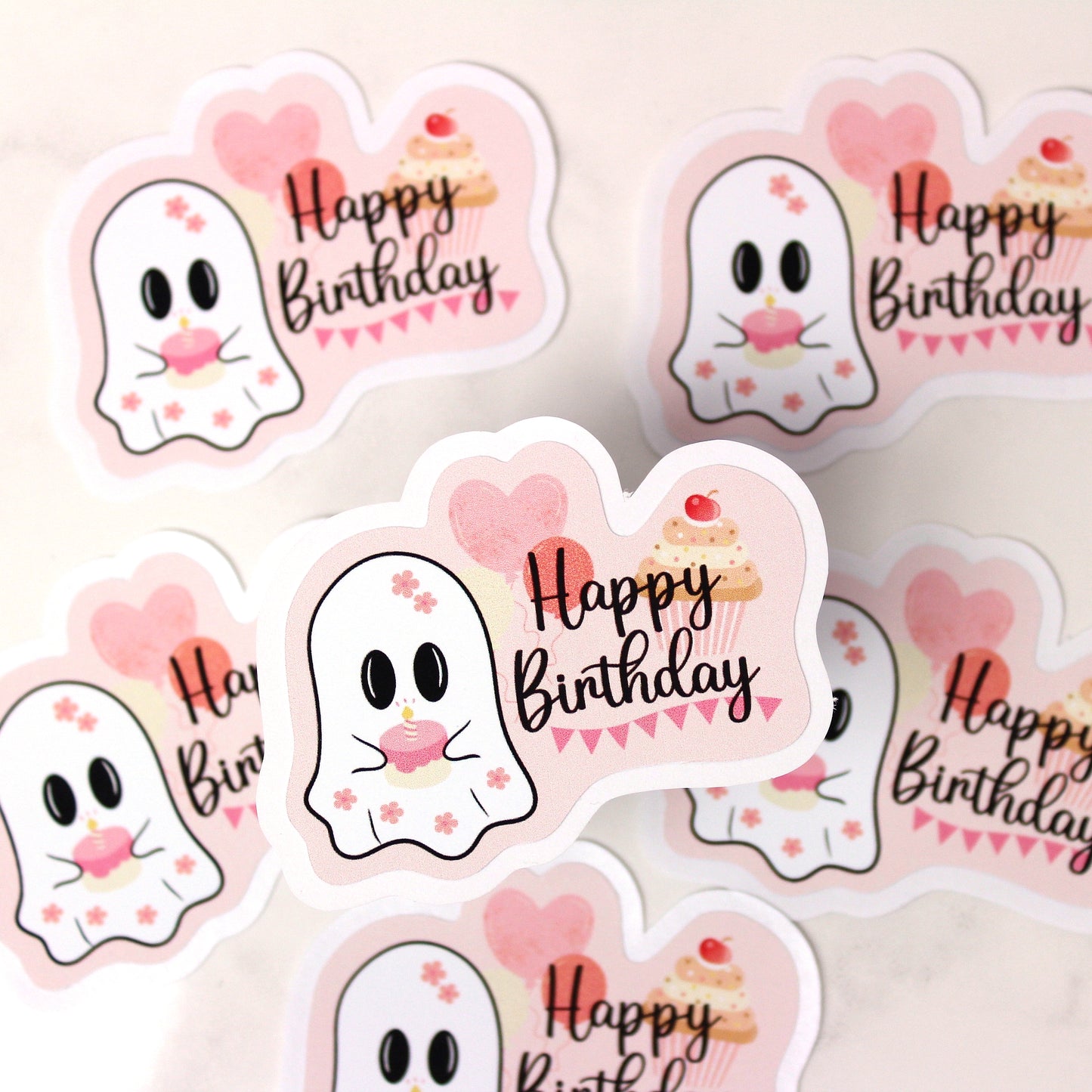 Sticker - Happy birthday - 6 Stück - rosa
