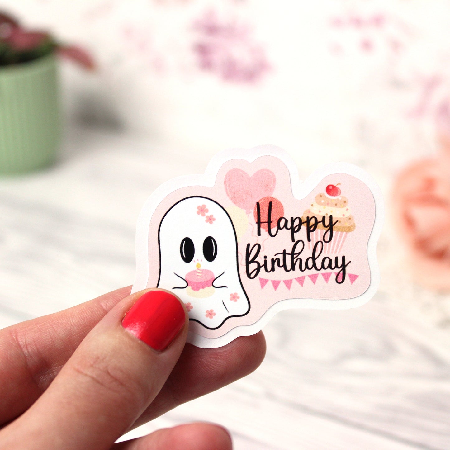 Sticker - Happy birthday - 6 Stück - rosa