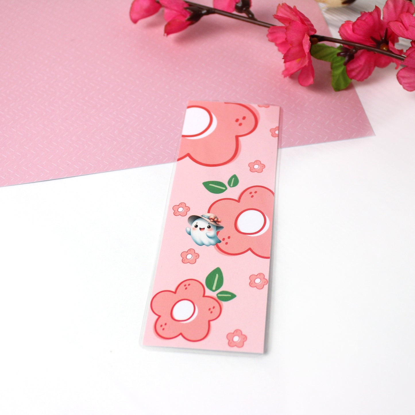 Lesezeichen Geist und Blumen - rosa - 50 x 150mm- laminiert - einseitig bedruckt