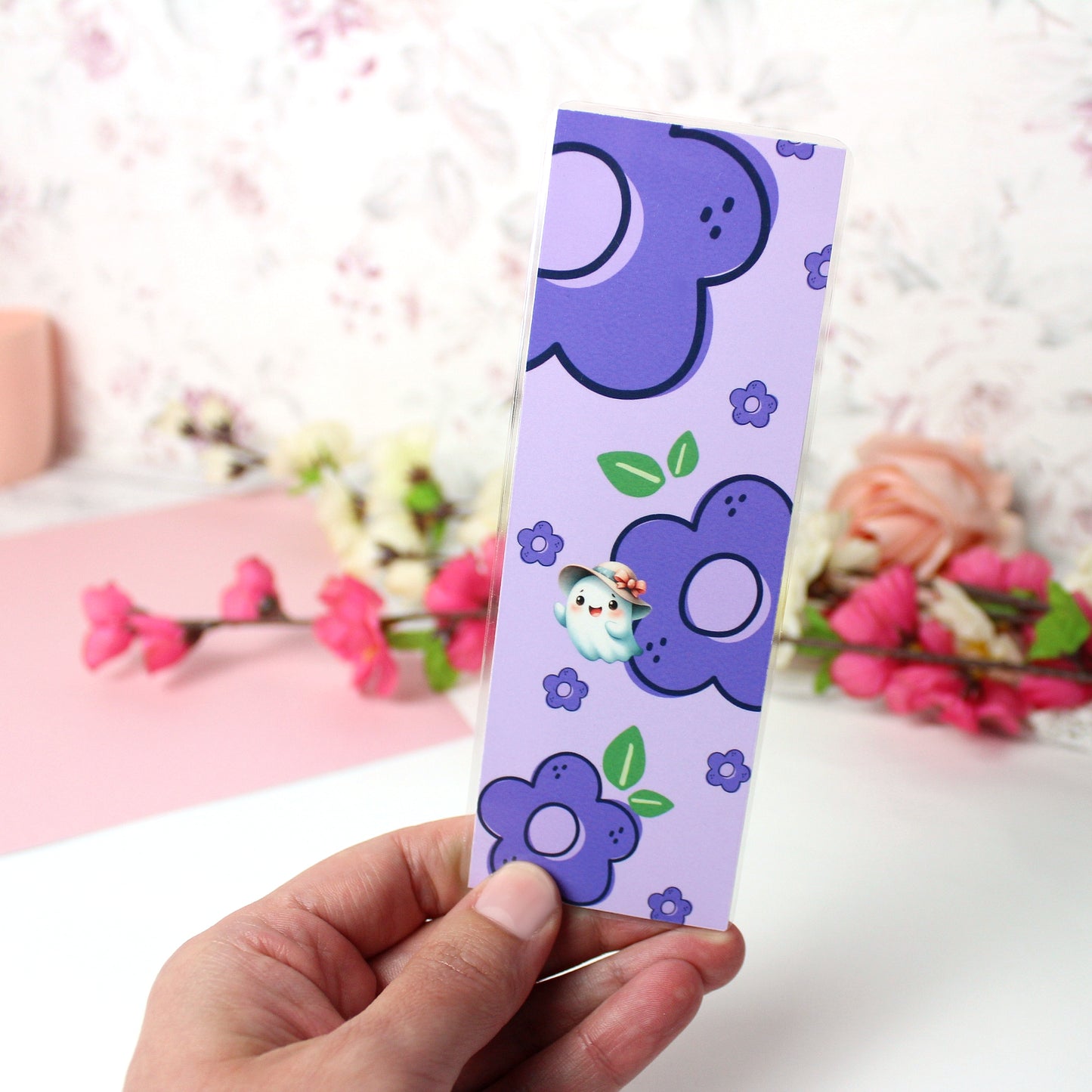 Lesezeichen Geist und Blumen - lila - 50 x 150mm- laminiert - einseitig bedruckt