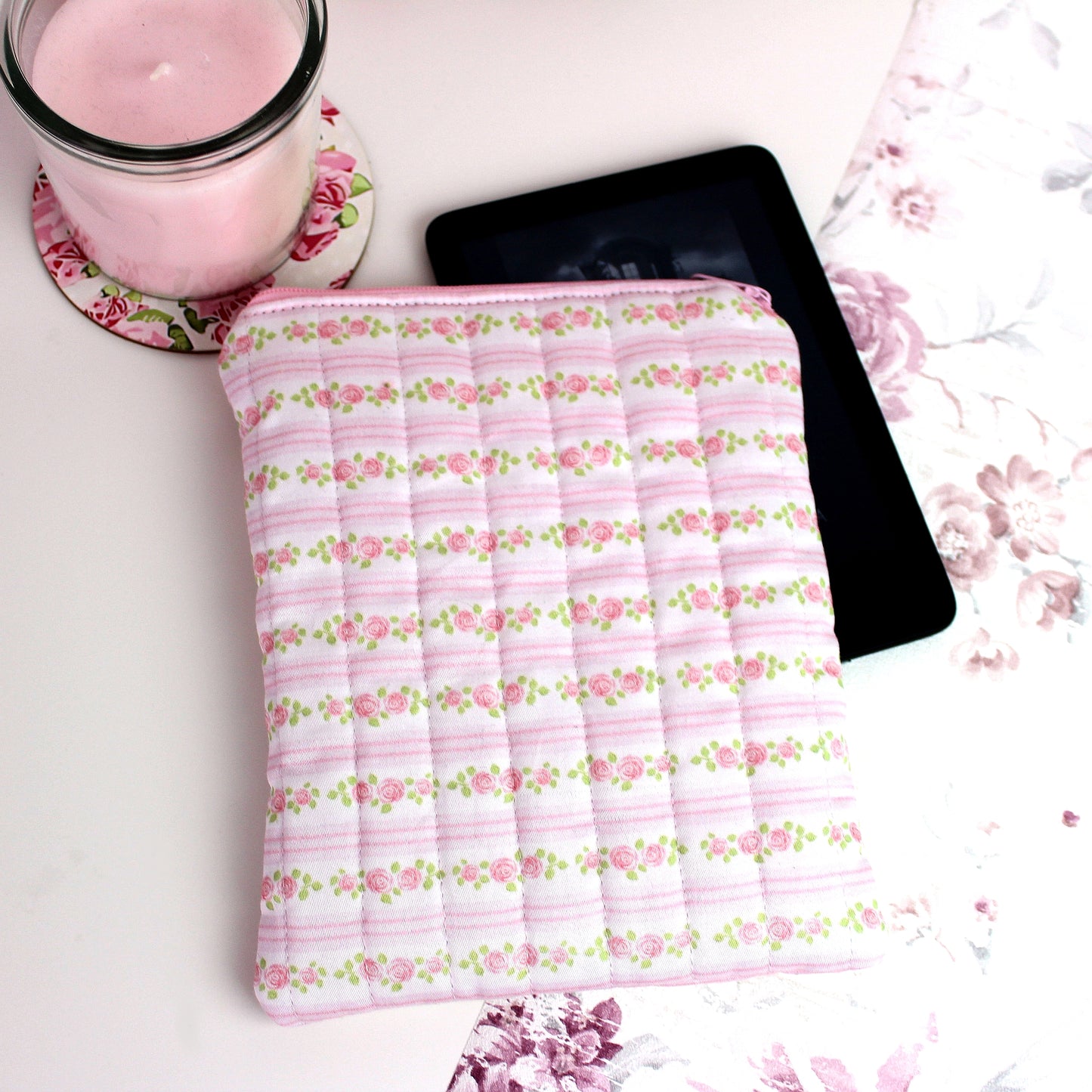 E-Reader Hülle - Rosen rosa-weiß - passend für Kindle, Tolino, Kobo