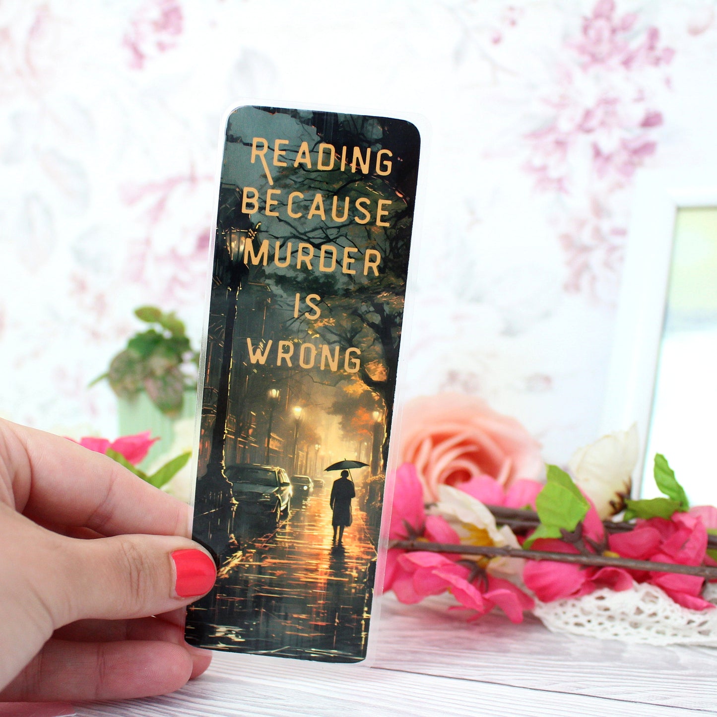Lesezeichen - Reading because murder is wrong - Lesezeichen für Krimifans - einseitig bedruckt