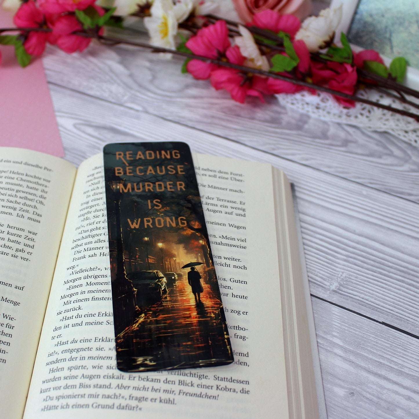 Lesezeichen - Reading because murder is wrong - Lesezeichen für Krimifans - einseitig bedruckt