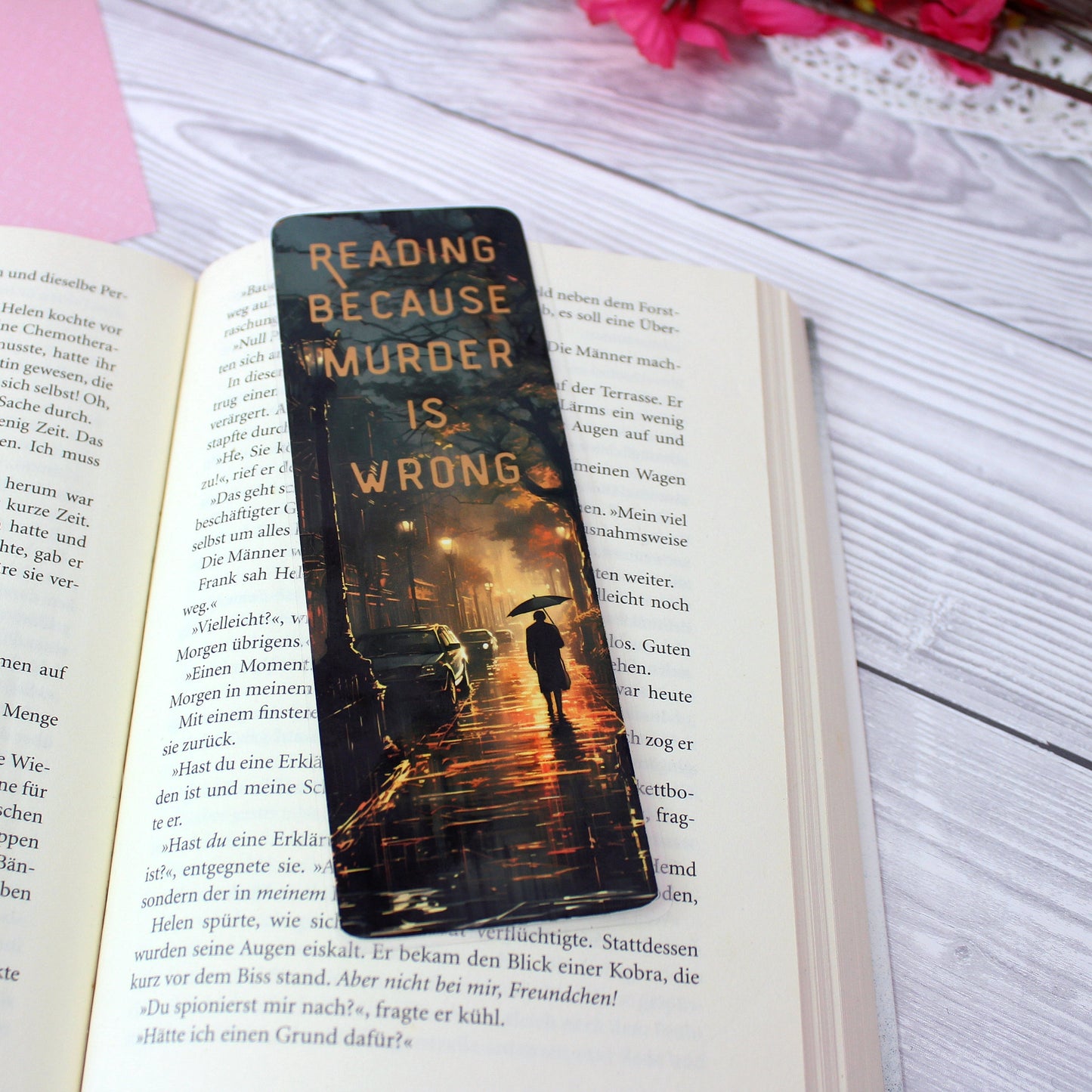 Lesezeichen - Reading because murder is wrong - Lesezeichen für Krimifans - einseitig bedruckt
