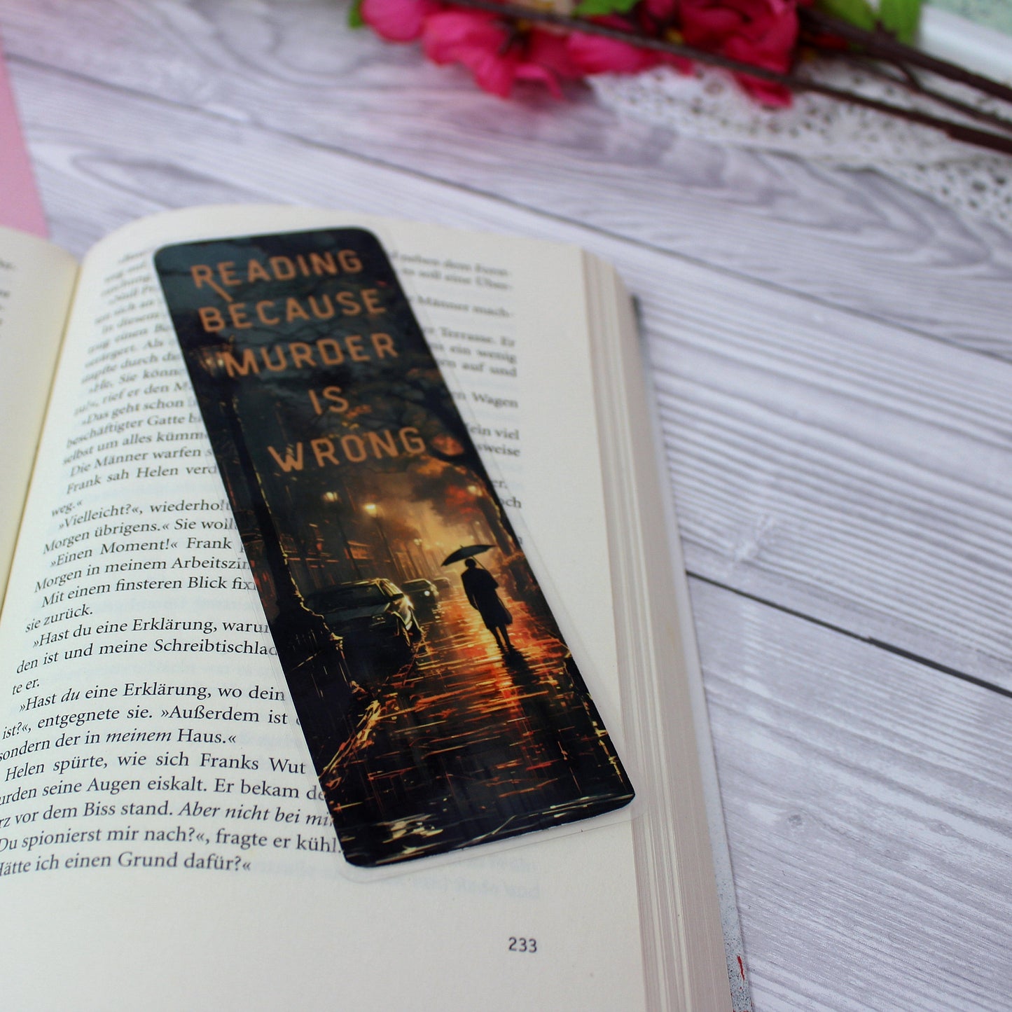 Lesezeichen - Reading because murder is wrong - Lesezeichen für Krimifans - einseitig bedruckt