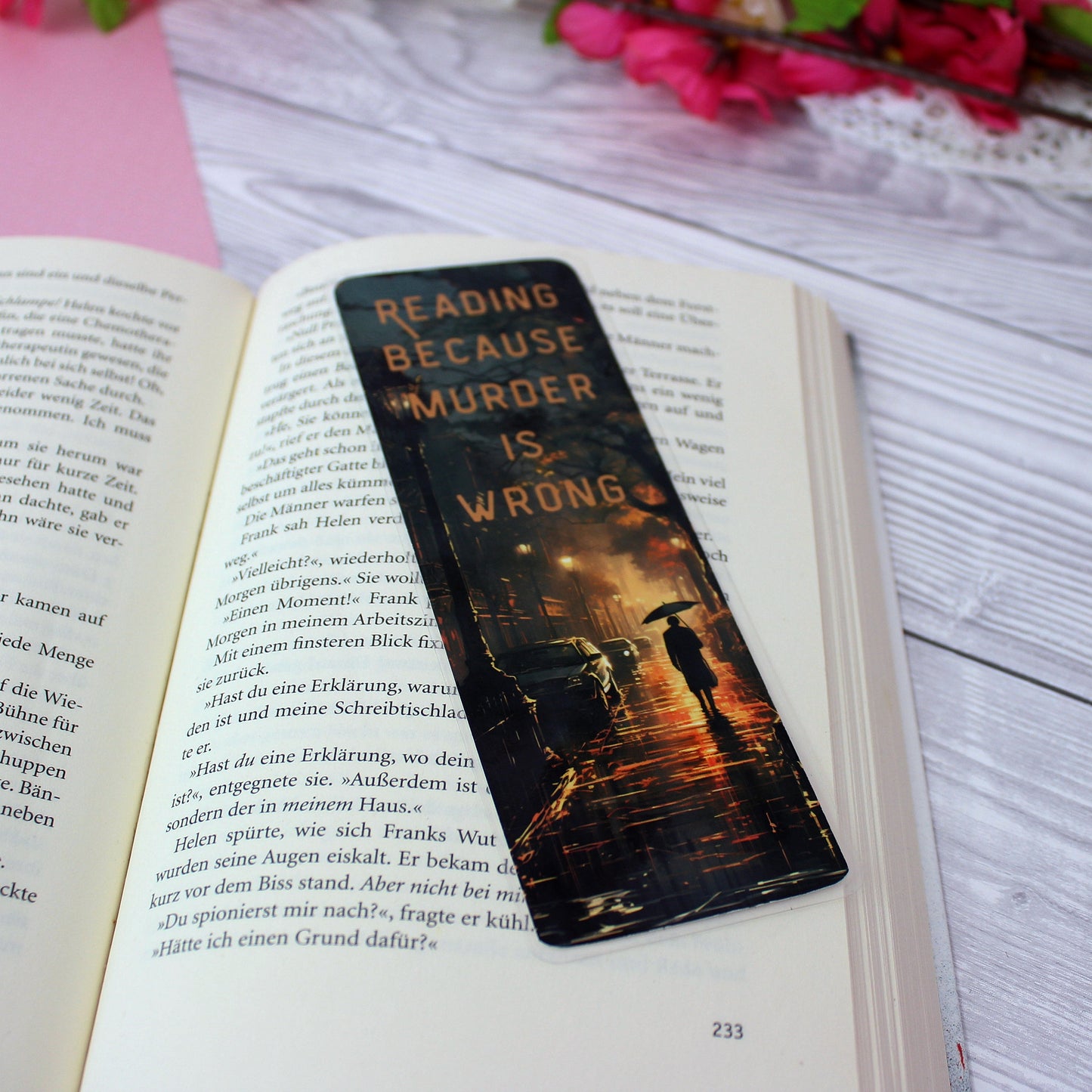 Lesezeichen - Reading because murder is wrong - Lesezeichen für Krimifans - einseitig bedruckt