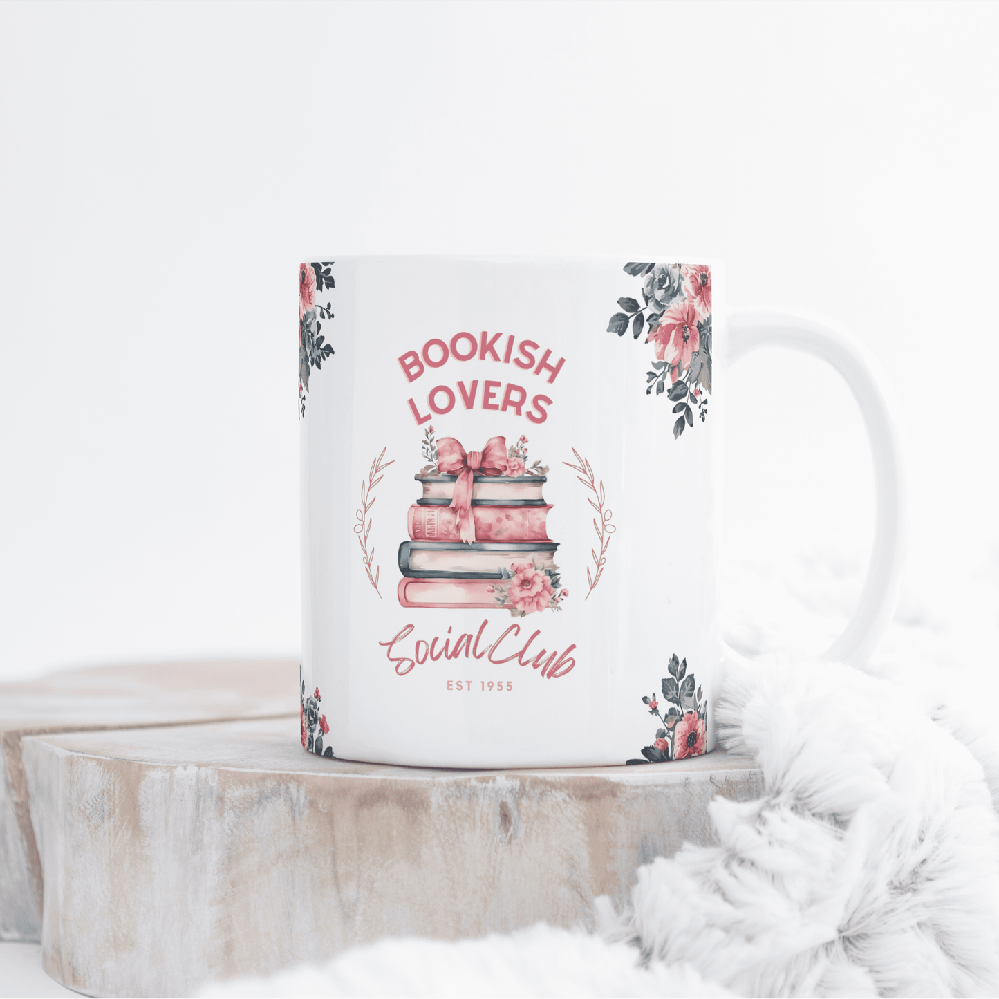 Tasse Keramik 325ml - Bookish Lovers Social Club- Blumen Design