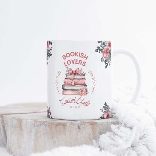 Tasse Keramik 325ml - Bookish Lovers Social Club- Blumen Design