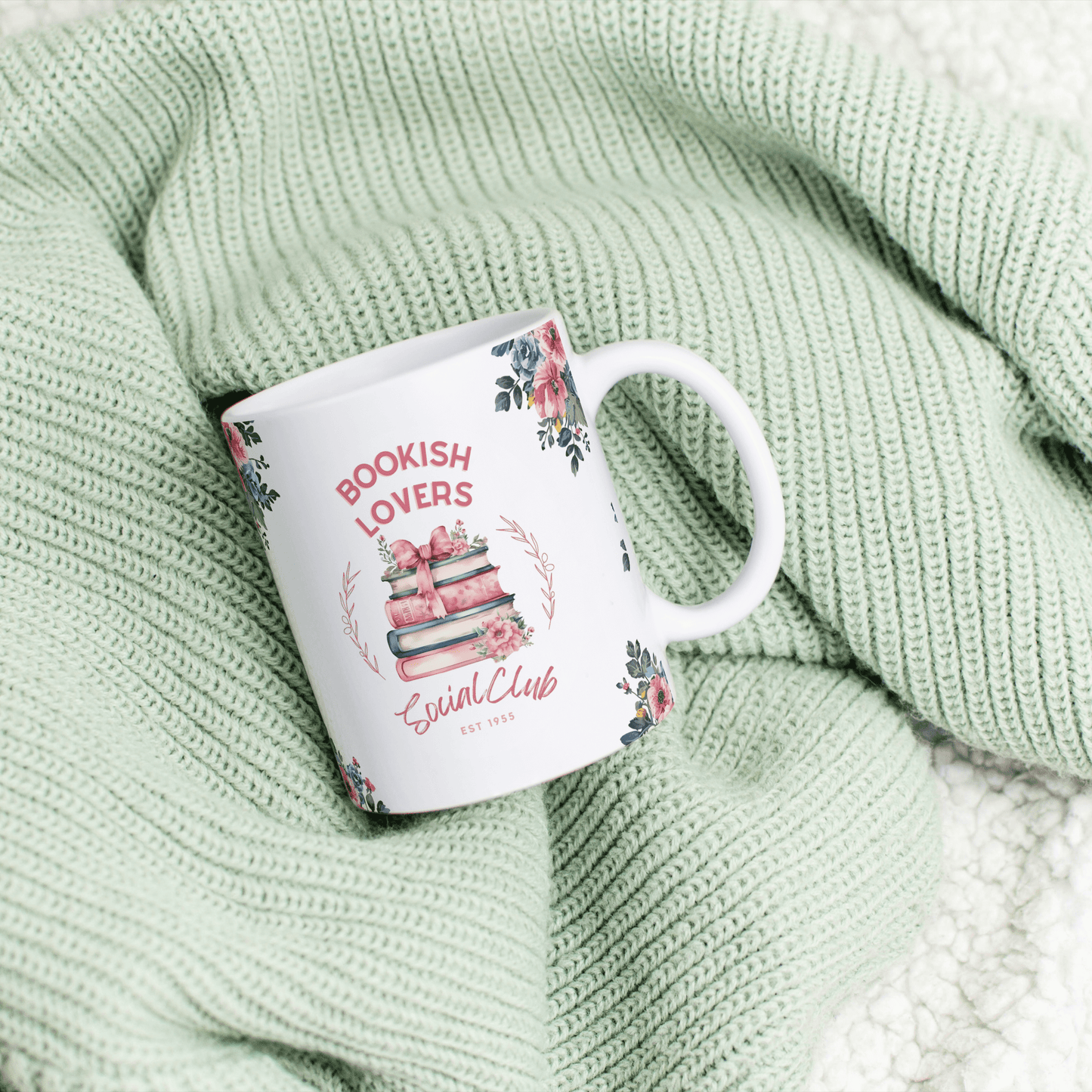 Tasse Keramik 325ml - Bookish Lovers Social Club- Blumen Design