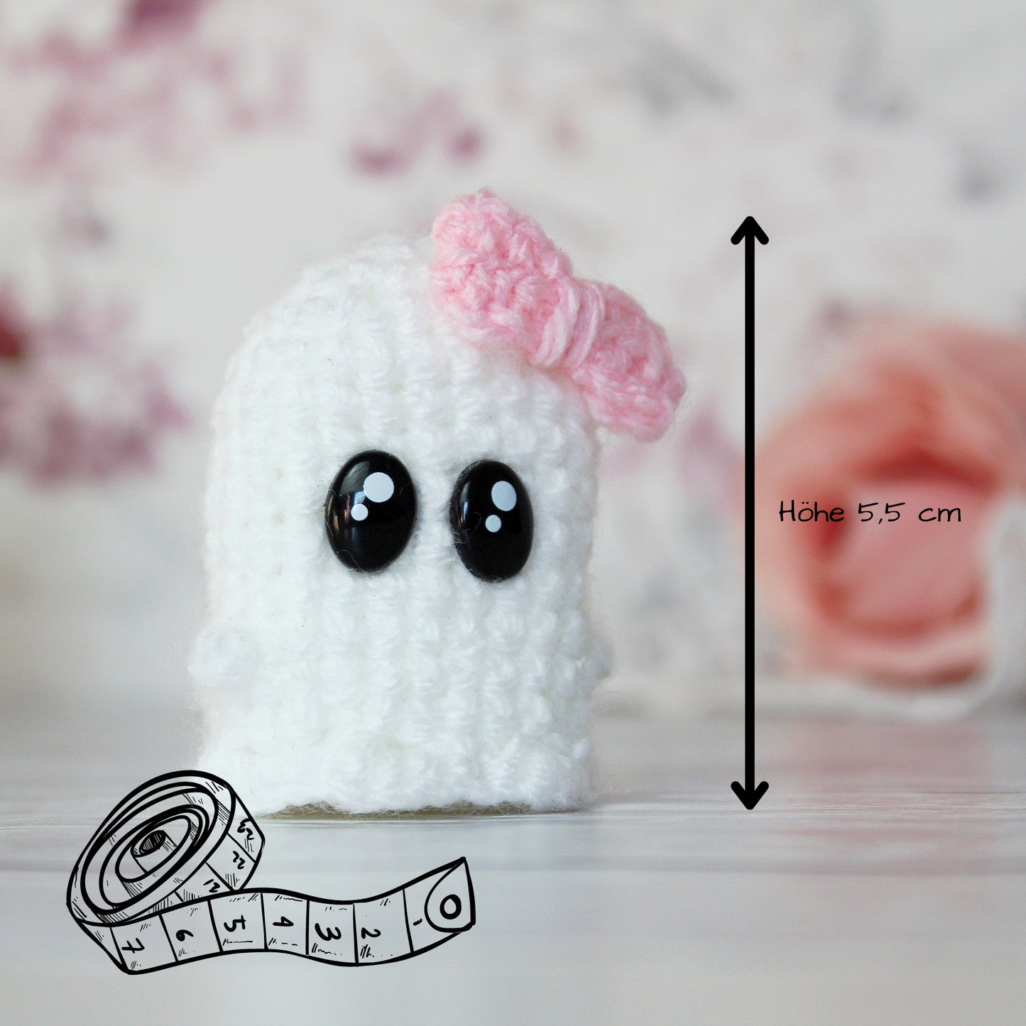 Amigurumi Geist mit rosa Schleife