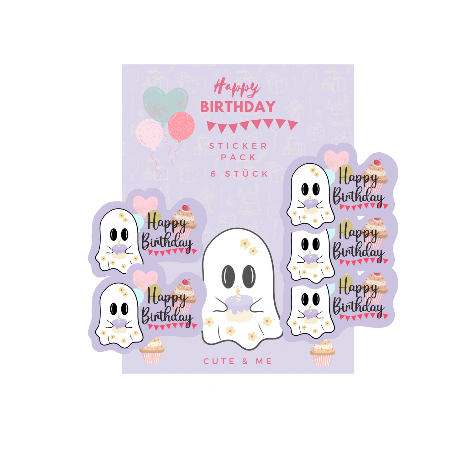 Sticker - Happy birthday - 6 Stück - lila