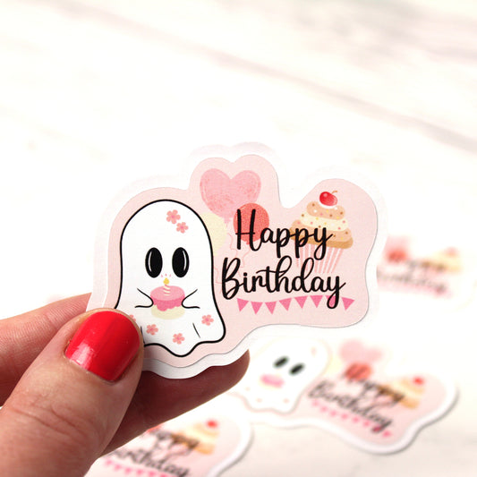 Sticker - Happy birthday - 6 Stück - rosa