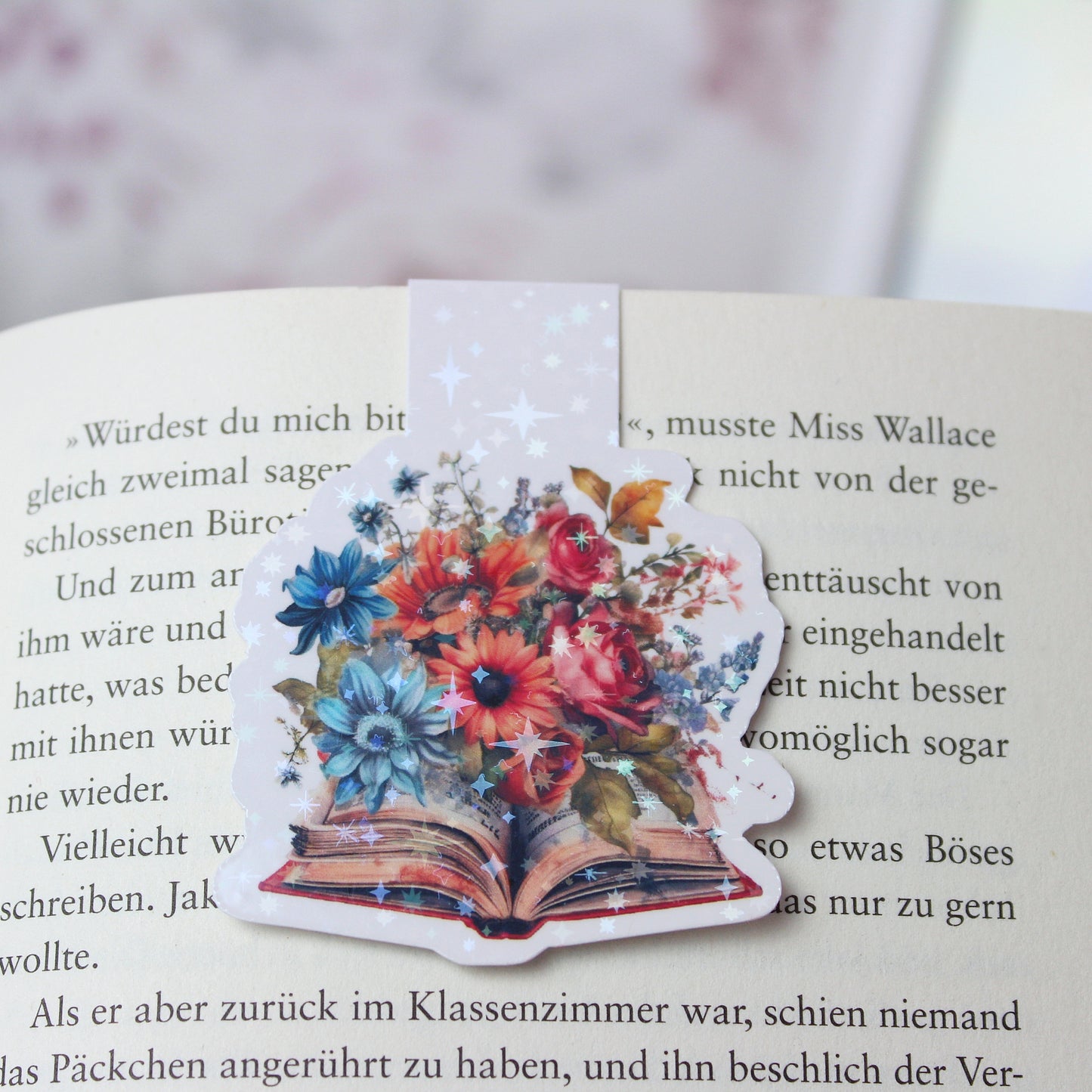 Magnetisches Lesezeichen Buch mit Blumen - bunt - Wildblumen - Design 2