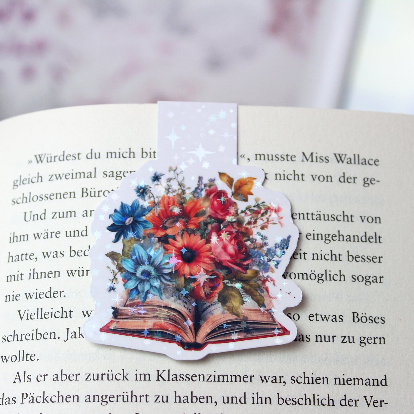 Magnetisches Lesezeichen Buch mit Blumen - bunt - Wildblumen - Design 2