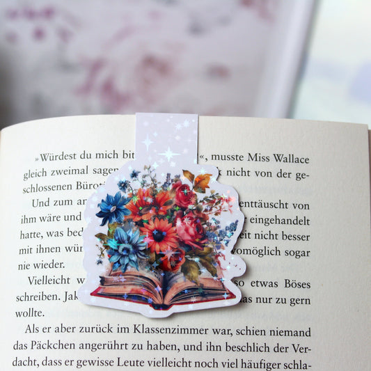 Magnetisches Lesezeichen Buch mit Blumen - bunt - Wildblumen - Design 2