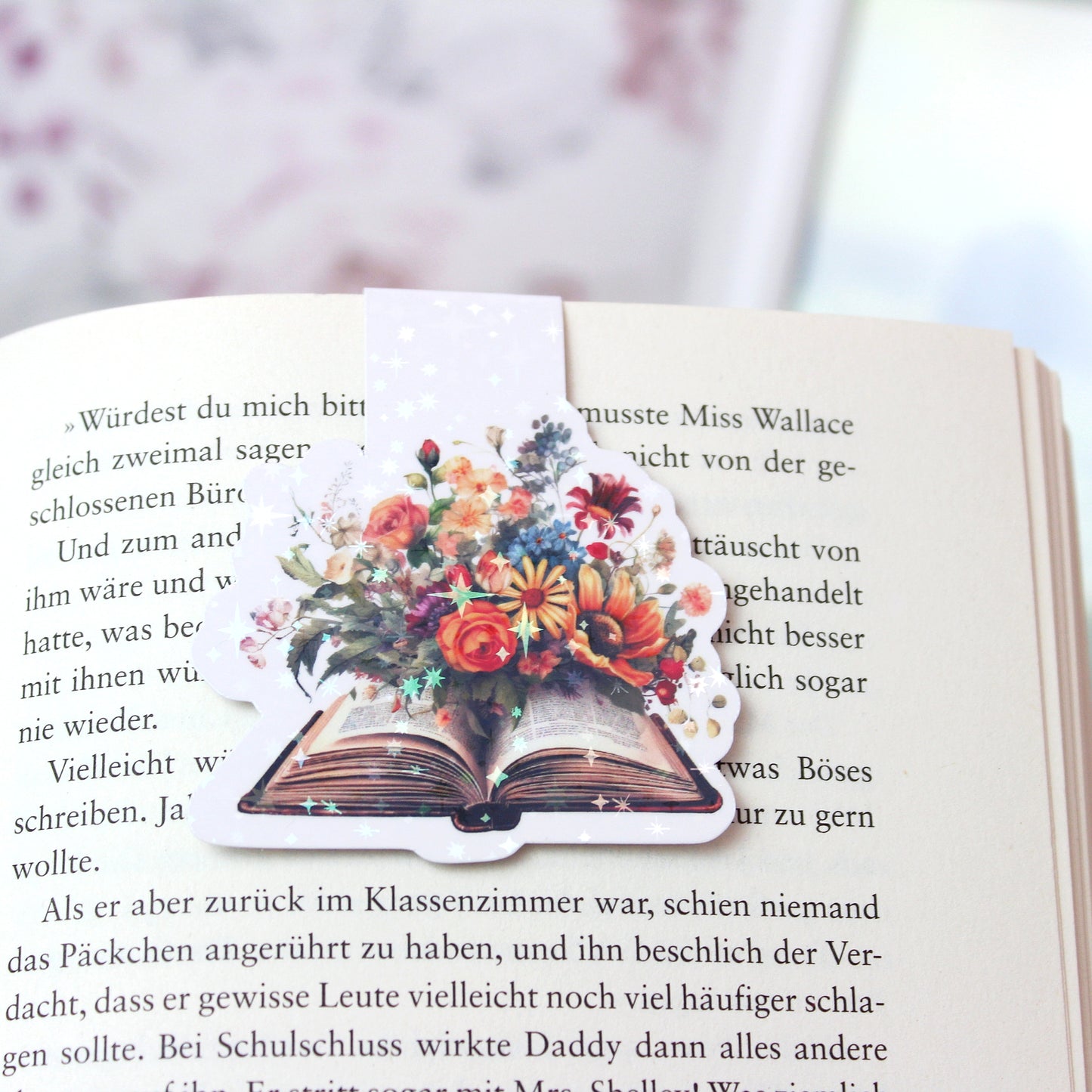 Magnetisches Lesezeichen Buch mit Blumen - bunt - Wildblumen - Design 3