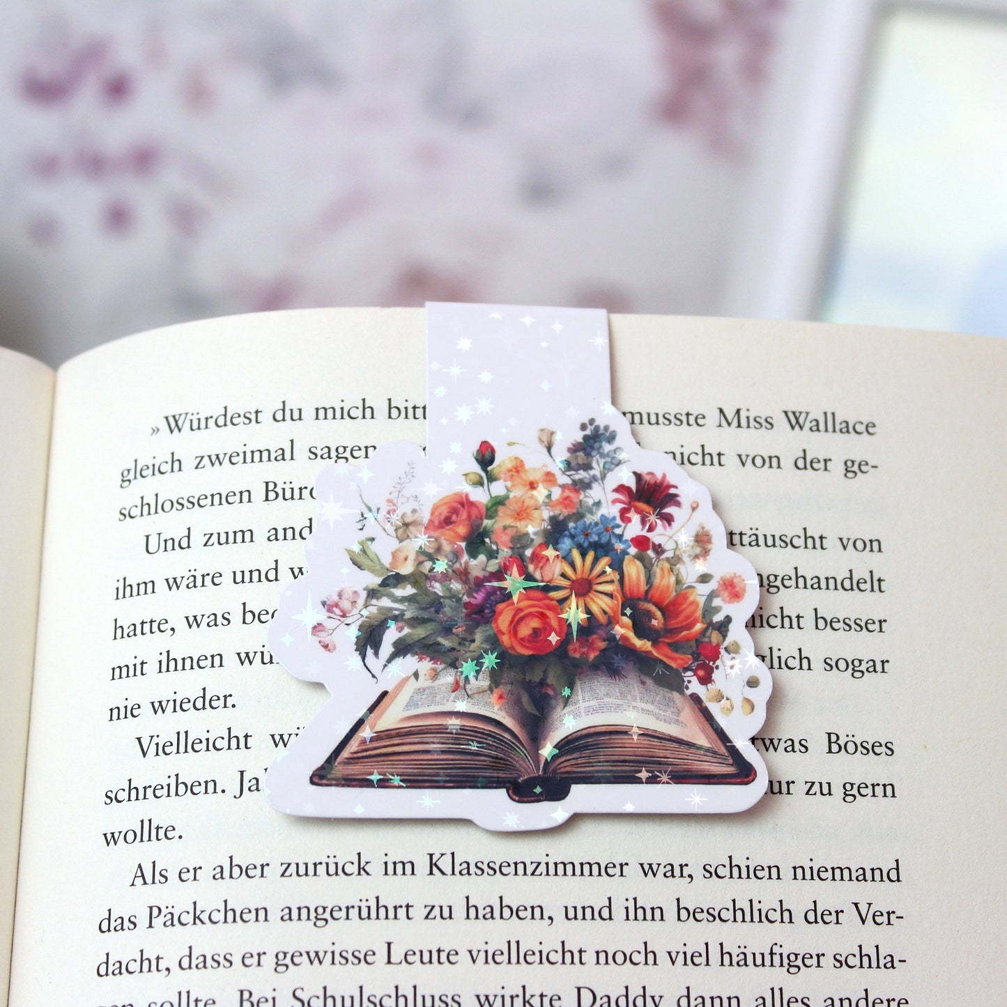 Magnetisches Lesezeichen Buch mit Blumen - bunt - Wildblumen - Design 3