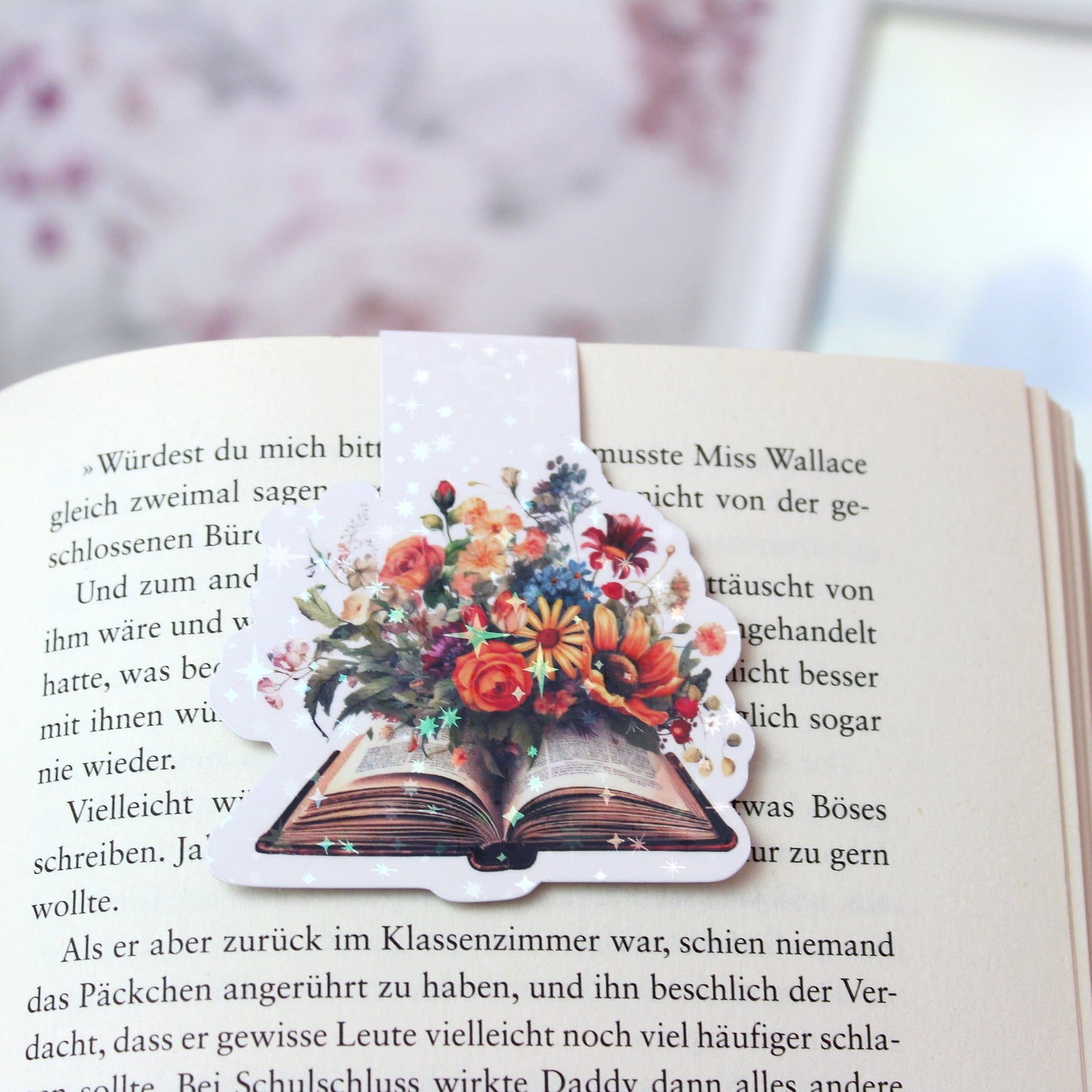 Magnetisches Lesezeichen Buch mit Blumen - bunt - Wildblumen - Design 3