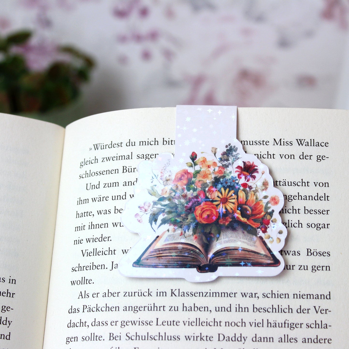 Magnetisches Lesezeichen Buch mit Blumen - bunt - Wildblumen - Design 3