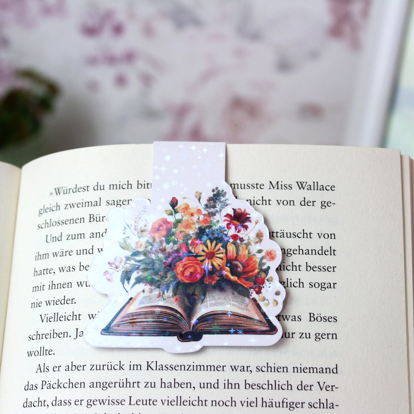 Magnetisches Lesezeichen Buch mit Blumen - bunt - Wildblumen - Design 3