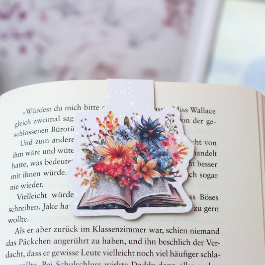 Magnetisches Lesezeichen Buch mit Blumen - bunt - Wildblumen - Design 1