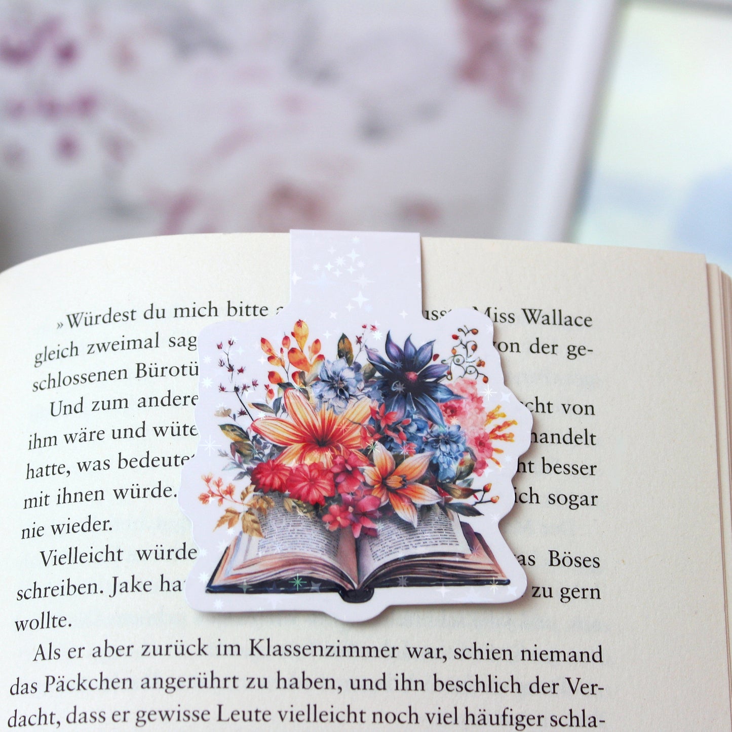 Magnetisches Lesezeichen Buch mit Blumen - bunt - Wildblumen - Design 1