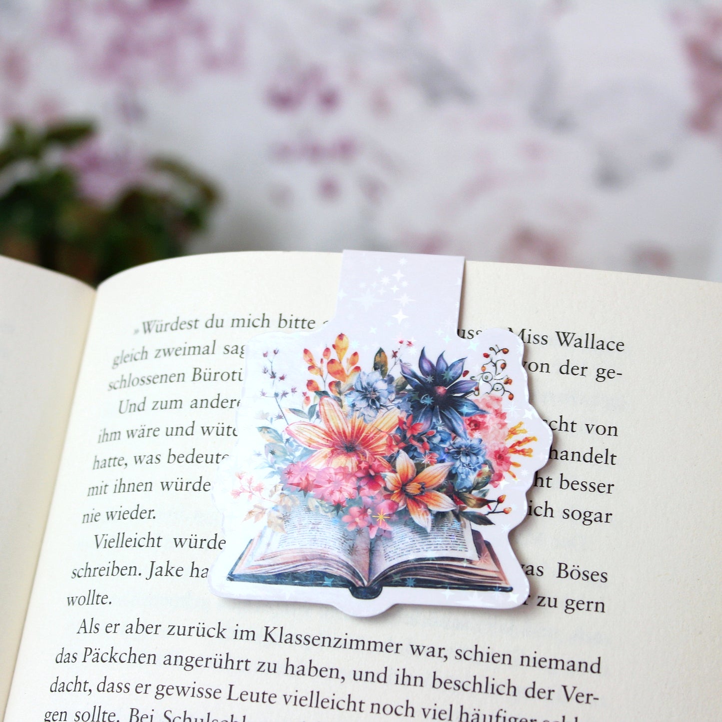 Magnetisches Lesezeichen Buch mit Blumen - bunt - Wildblumen - Design 1