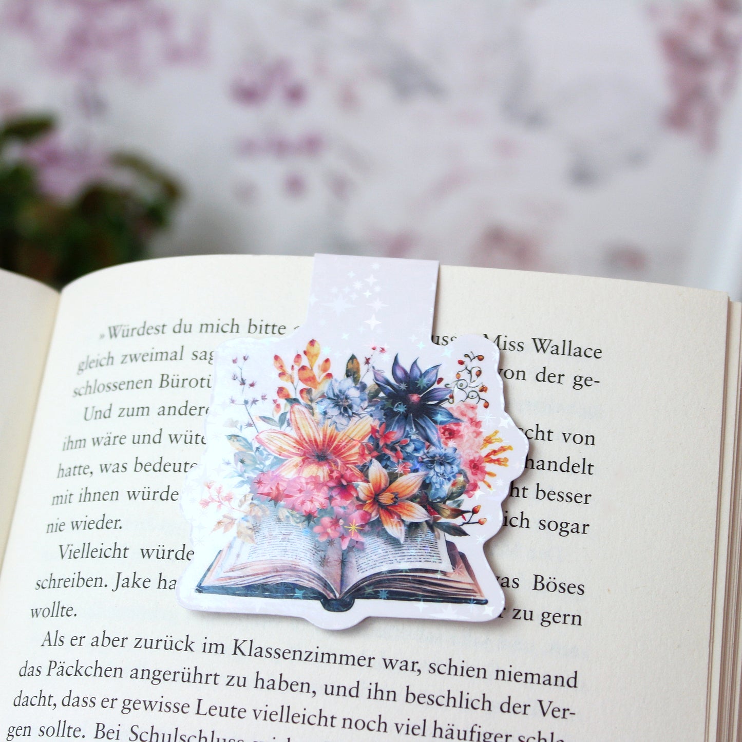 Magnetisches Lesezeichen Buch mit Blumen - bunt - Wildblumen - Design 1