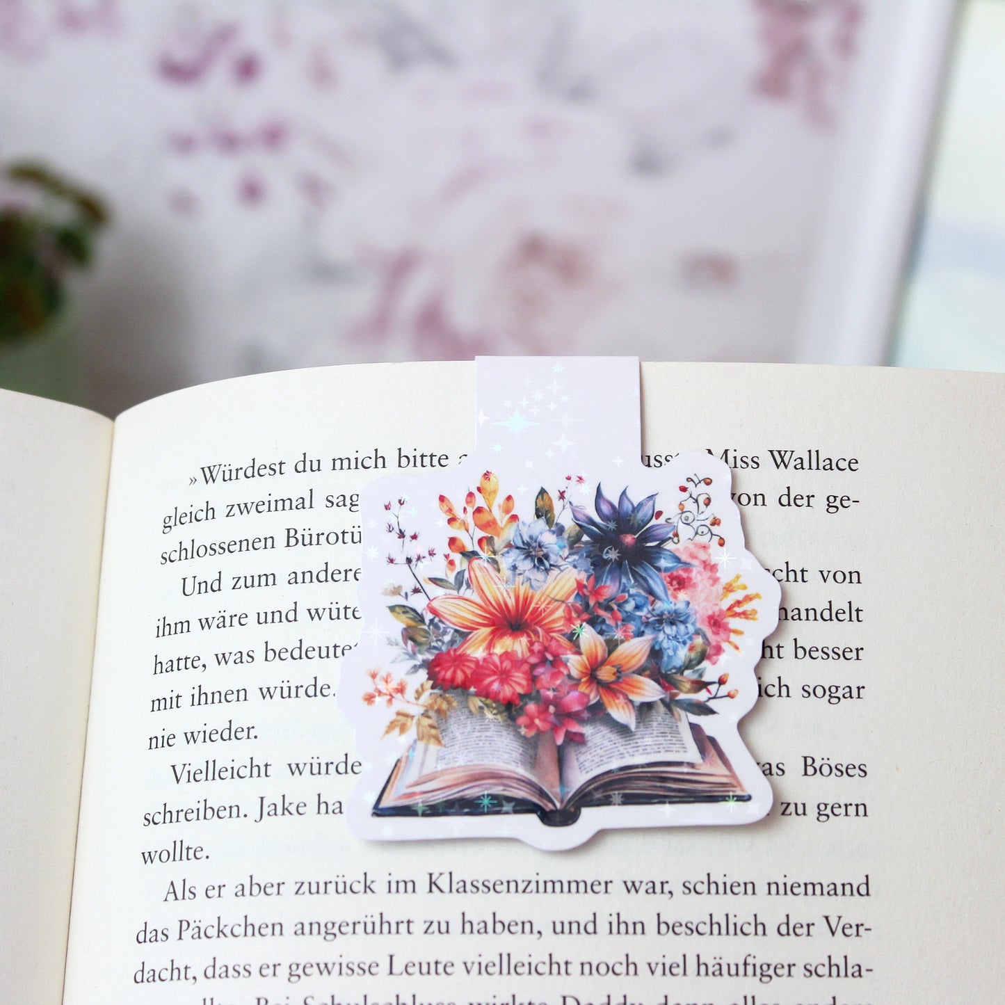 Magnetisches Lesezeichen Buch mit Blumen - bunt - Wildblumen - Design 1