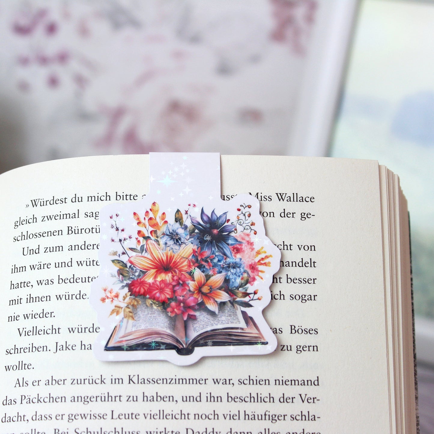 Magnetisches Lesezeichen Buch mit Blumen - bunt - Wildblumen - Design 1