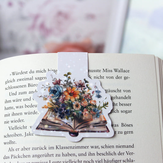 Magnetisches Lesezeichen Buch mit Blumen - bunt - Wildblumen - Design 4