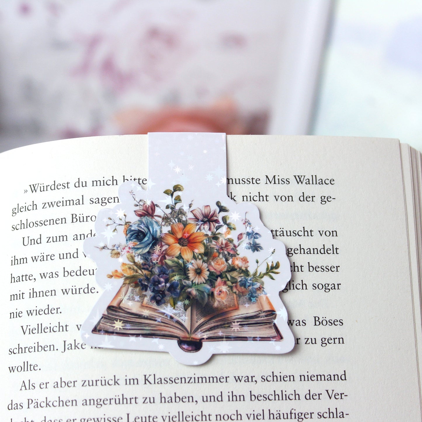 Magnetisches Lesezeichen Buch mit Blumen - bunt - Wildblumen - Design 4