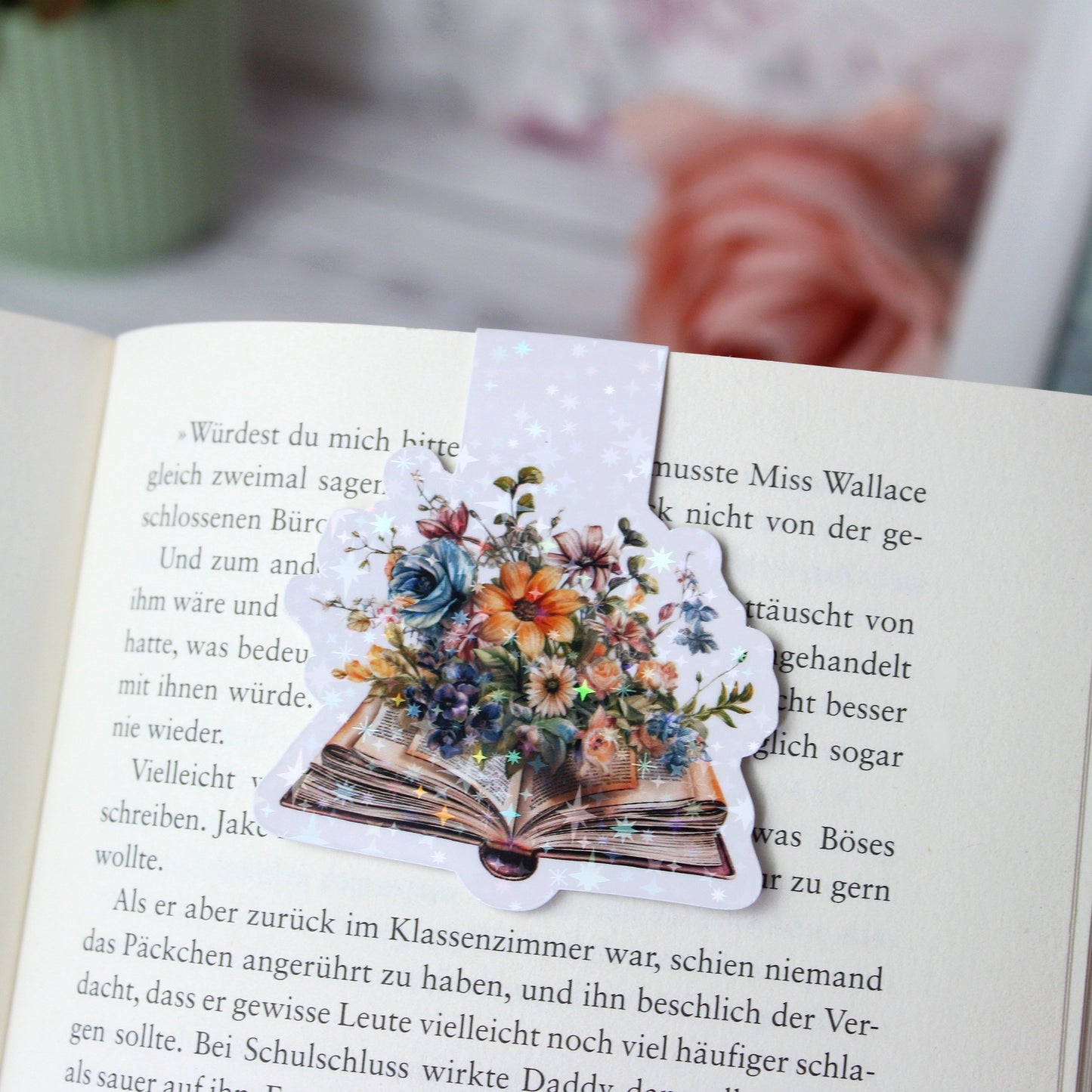 Magnetisches Lesezeichen Buch mit Blumen - bunt - Wildblumen - Design 4