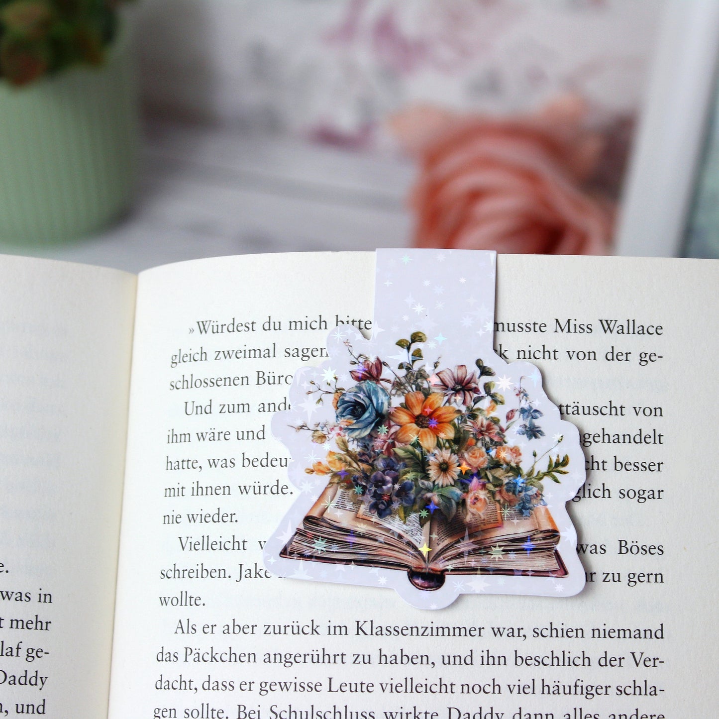 Magnetisches Lesezeichen Buch mit Blumen - bunt - Wildblumen - Design 4